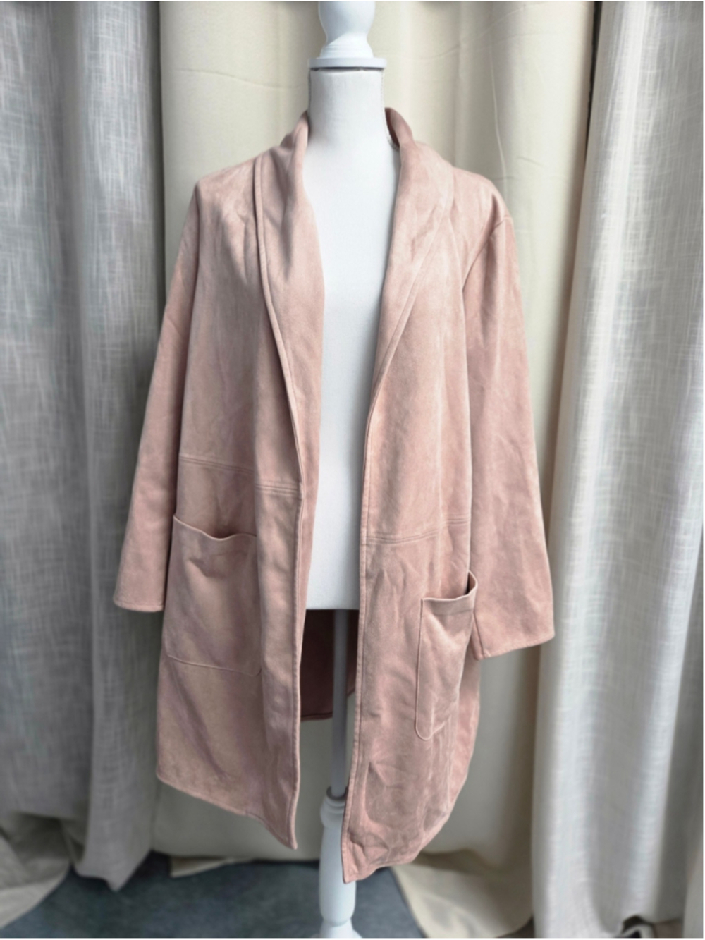 Roz & Ali Blush Pink Open-Front Jacket Faux Suede Size 1X